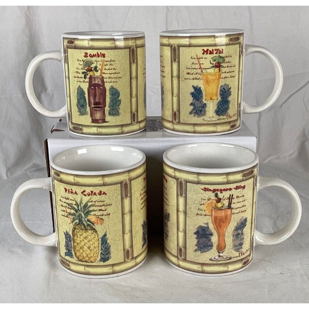 Sakura Tiki Cocktails Coffee Mugs Set of 4 Zombie Mai Tai Pina Colada Singapore
